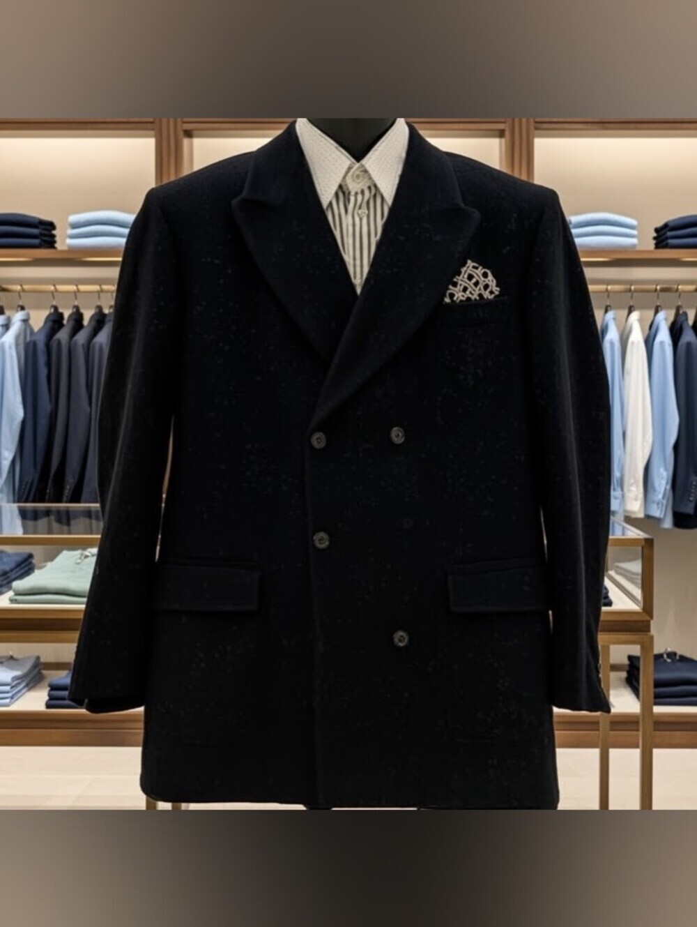 ADOLFO Black, Double-Breasted, Peak Lapel Blazer, 46L - Picture 1 of 9